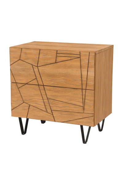 Alpine Furniture Trapezoid Nightstand, 2-Drawer, Brown