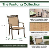 Hanover FNTDN7PCRDTN Fontana 7-Piece Outdoor Patio Dining Set, 6 Sling Stationary Chairs and 60" Round Tile Table, Brushed Finish, Rust-Resistant, All-Weather-FNTDN7PCRDTN, Tan/Bronze