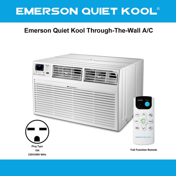 Emerson Quiet Kool 12,000 BTU 230V Smart Through-The-Wall Air Conditioner with Remote, Wi-Fi, and Voice Control | Energy Star | Cools Rooms up to 550 Sq.Ft. | 24H Timer| EATC12RE2T, 12000, White