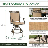 Hanover Fontana 5-Piece Outdoor High-Dining Patio Set, 4 Sling Swivel Counter-Height Chairs and 42" Square Cast Aluminum Table, Brushed Bronze Finish, Rust-Resistant, All-Weather