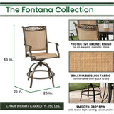 Hanover Fontana 5-Piece Outdoor High-Dining Patio Set, 4 Sling Swivel Counter-Height Chairs and 56" Round Tile-Top Table, Brushed Bronze Finish, Rust-Resistant, All-Weather - FNTDN5PCPBRTN
