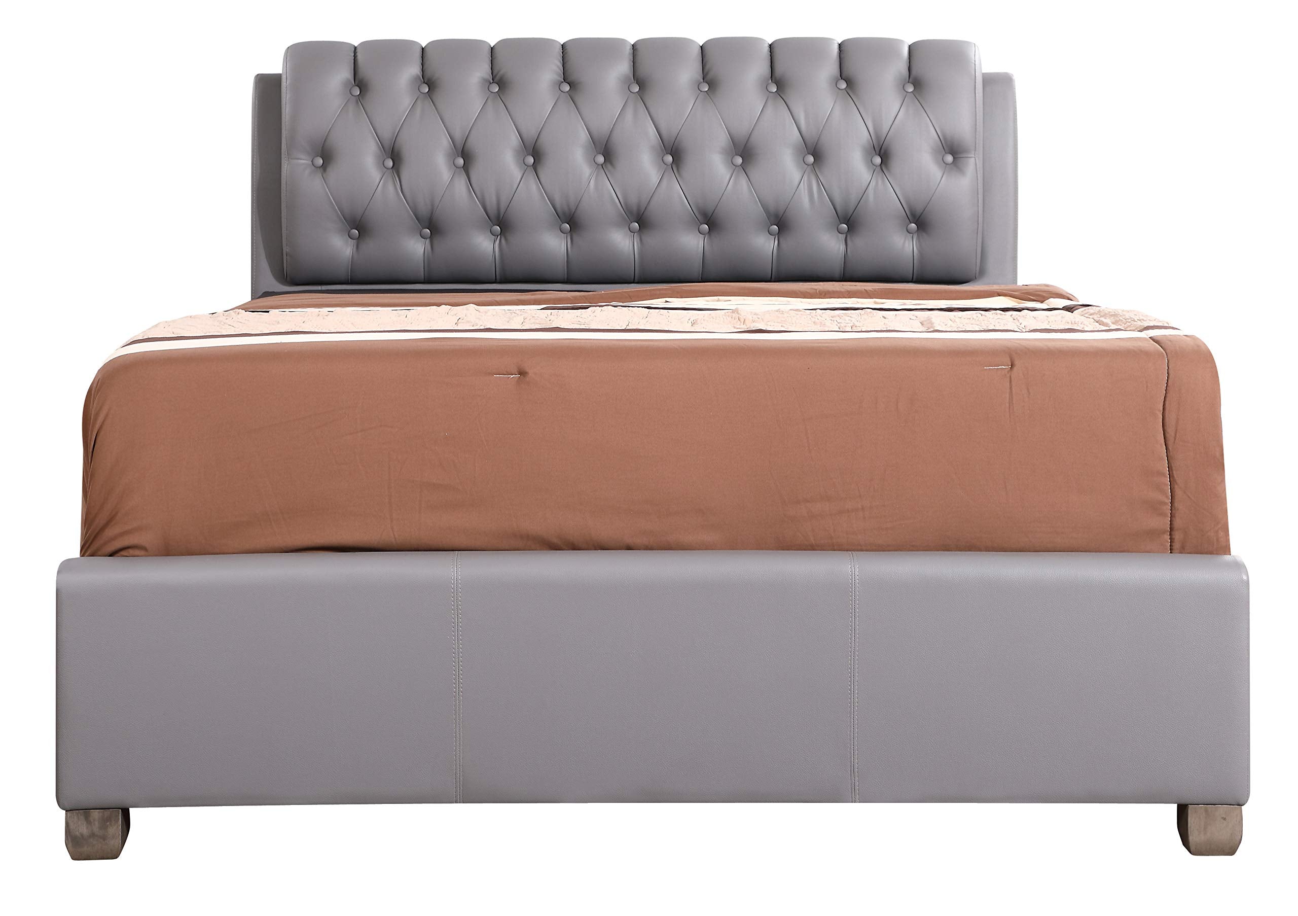 Glory Furniture Marilla Faux Leather Upholstered Full Bed in Light Gray