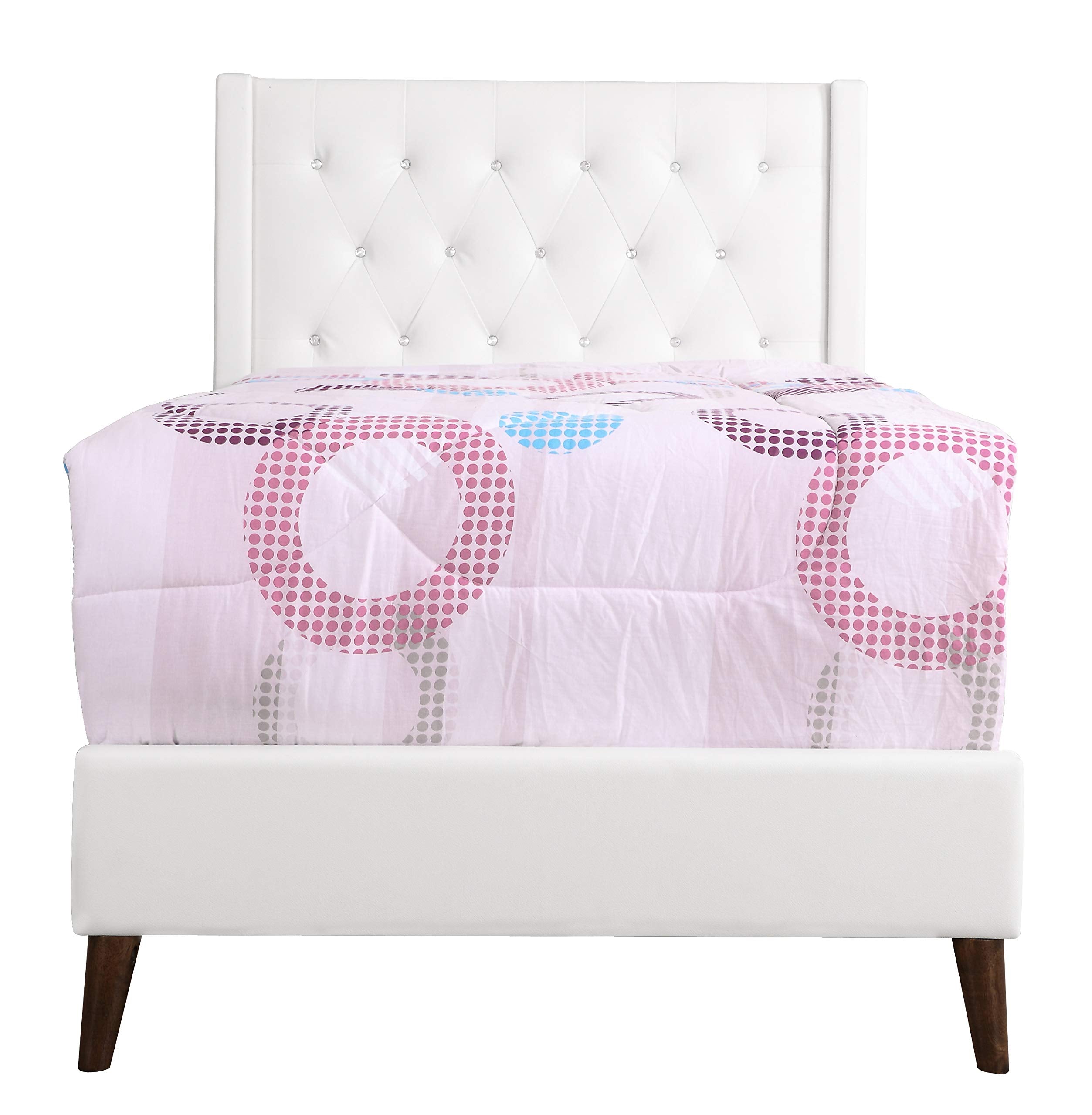 Glory Furniture Bergen Twin, White Upholstered bed,