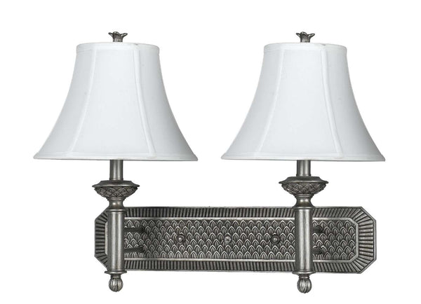 Cal Lighting LA-60001W2L-2 Wall Sconce with White Fabric Shades, Antique Silver Finish