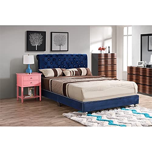 Glory Furniture Maxx Velvet Upholstered Full Bed in Navy Blue