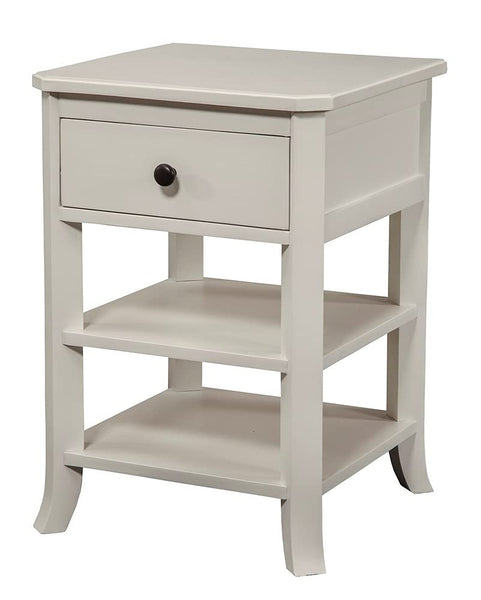 Alpine Furniture Baker 1 Drawer Wood Nightstand with 2 Shelves in White