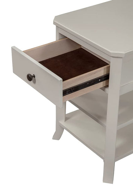 Alpine Furniture Baker 1 Drawer Wood Nightstand with 2 Shelves in White