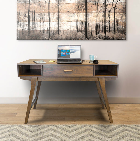 OS Home and Office Model Mid Century One Drawer and Sturdy Legs desk, brown