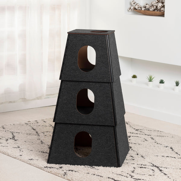 Happystack Cat Tower Model HS3SQBLK1 Pyramid Design in Black Indoor/Outdoor Carpet