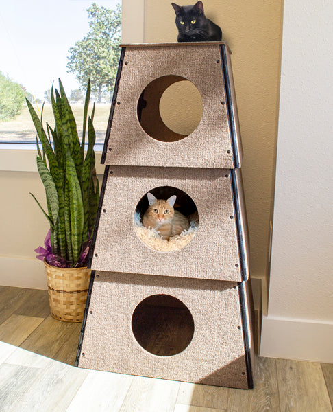 Happystack Cat Tower Model HS3SQTANLG Pyramid Style in Tan Indoor/Outdoor Carpet for Large Cats