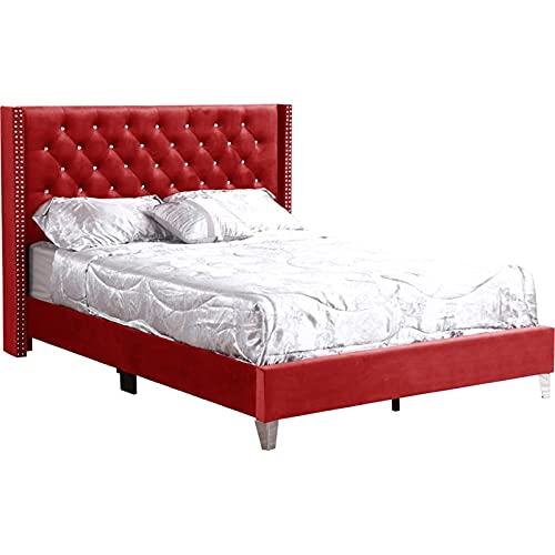 Glory Furniture Julie Velvet Upholstered Full Bed in Cherry