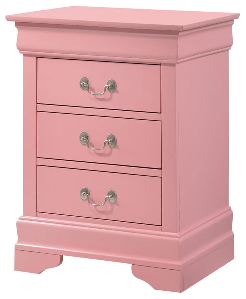 Glory Furniture 3 Drawer Nightstand, 29"H X 21"W X 16"D, Pink