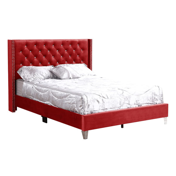 Glory Furniture Julie Velvet Upholstered Queen Bed in Cherry