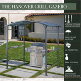 Hanover Outdoor Grill Gazebo 7.5' x 4.9' Hard Top Aluminum with Built-in Shelves, BBQ, UV Protected, HANGRGAZ-Gry