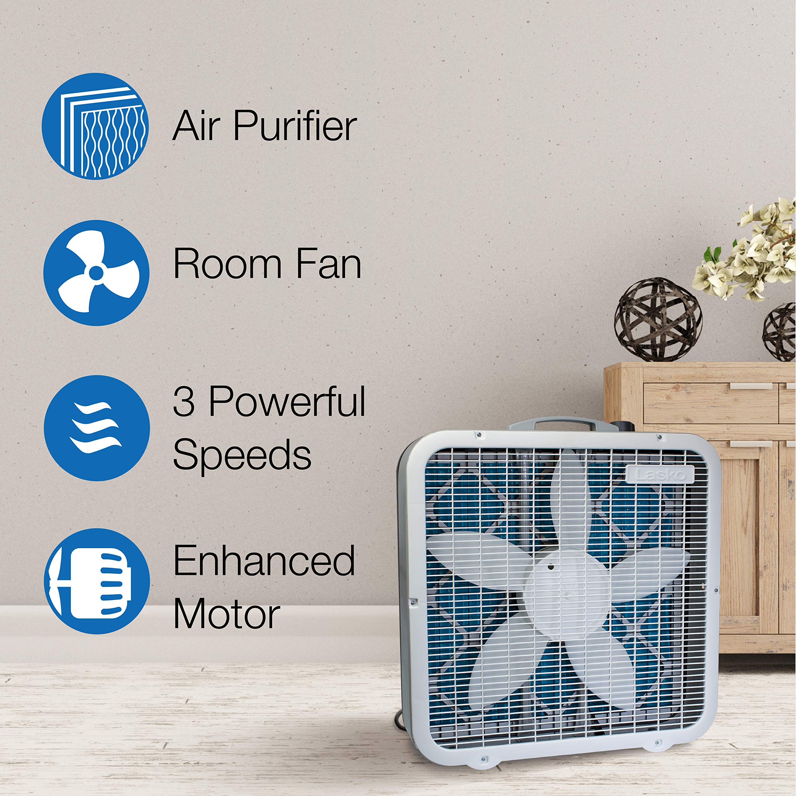 Lasko FF305 Air Flex 2-in-1 20-inch Box Fan and Air Purifier in One with MERV10 Air Purifying Filter for Cleaner Air and a Cooling Breeze