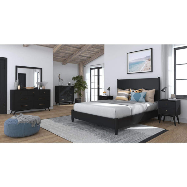 Alpine Furniture Flynn Mid Century Modern Wood Mirror in Black