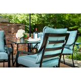 Hanover Lavallette 5-Piece Modern Outdoor Dining Set with 9 ft. Umbrella | 4 UV Protected Cushioned Chairs | Square Glass-Top Table | Weather Resistant Steel Frame | Ocean Blue | LAVDN5PC-BLU-SU