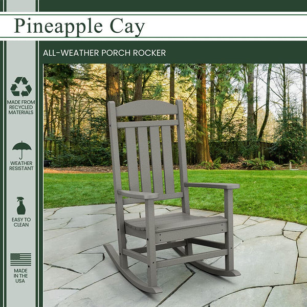 Hanover HVR100GY Weather Pineapple Cay Porch Rocker in Grey, Gray