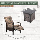 Hanover Cedar Ranch 3-Piece Outdoor Patio Furniture Set, 2 Recliners with Thick Realtree Printed Camo Cushions and Sling Gas Fire Pit, CDRNCH3PCFP-CMO