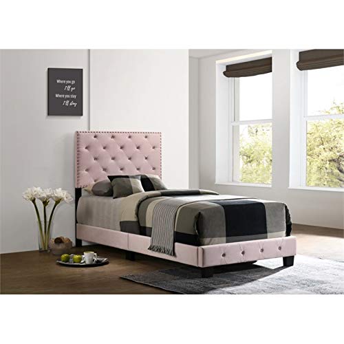 Glory Furniture Suffolk Velvet Upholstered Twin Bed in Pink