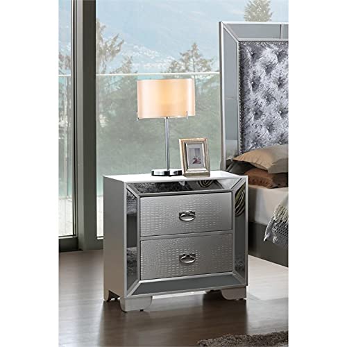 Glory Furniture Hollywood Hills 2 Drawer Nightstand in Silver Champagne