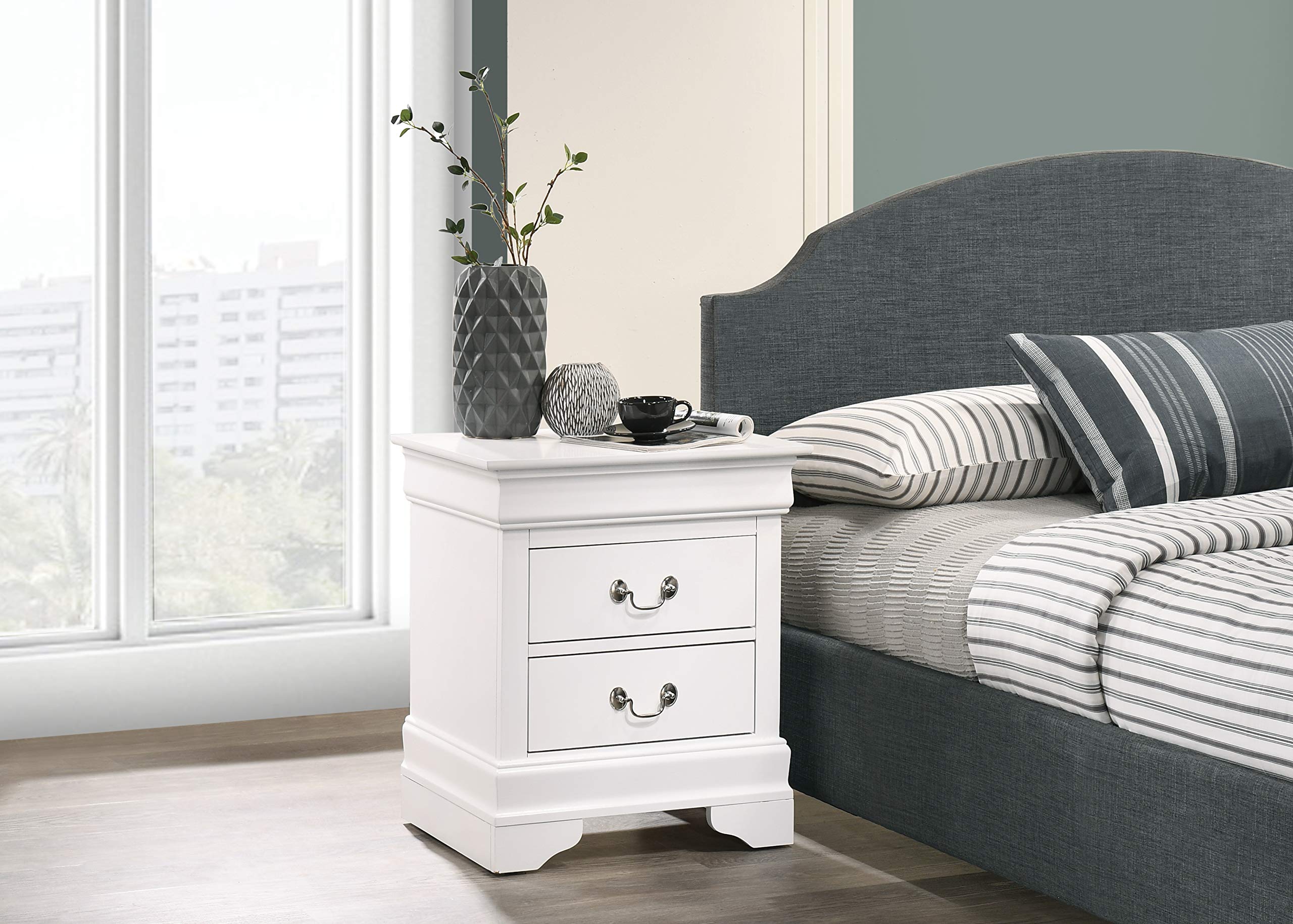 Glory Furniture LouisPhillepe Bedroom Furniture, 2 Drawer NightStand, White