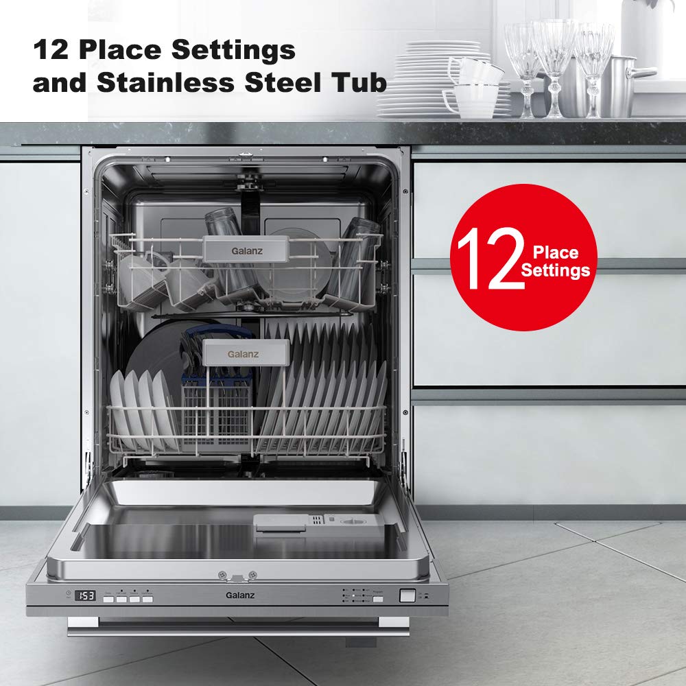 Galanz GLDW12TS2A5A Built in Dishwasher, 12 Place Setting, 24 Inch, 6 Cycles, 3 Options, Stainless Steel