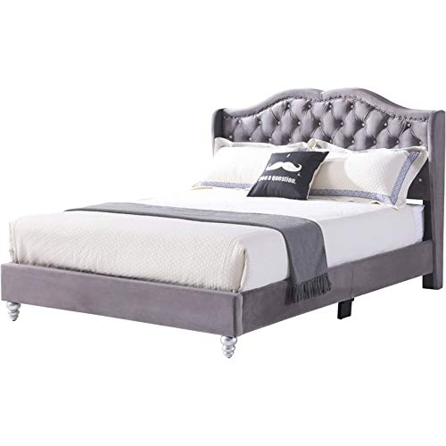 Glory Furniture Joy Velvet Upholstered Full Bed in Gray