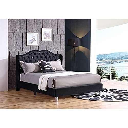 Glory Furniture Joy Velvet Upholstered Full Bed in Black