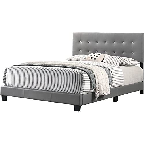 Glory Furniture Caldwell Faux Leather Panel Full Bed in Light Gray