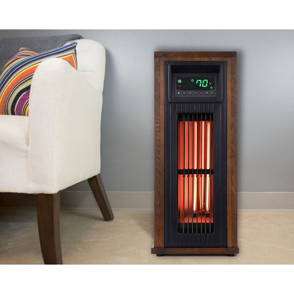 LifeSmart 23'' 3-Quartz Infrared Tower Heater with Oscillaton | Remote Control and Timer | 3 Settings with Fan Only Mode | LED Display | HT1216