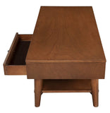 Alpine Furniture Flynn Mid Century Living Room Mahogany Wood Rectangular Design 1 Drawer Coffee Table in Acorn (Brown)