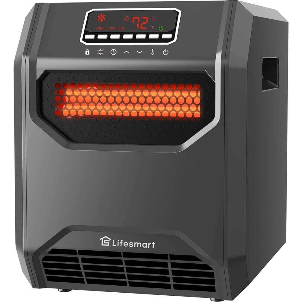 LifeSmart 6-Element Infrared Heater with Front Intake Vent, HT1269, Black