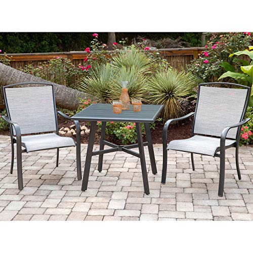 Hanover Foxhill 3-Piece Grade Bistro Set Commercial Outdoor Furniture, Gray/Gunmetal