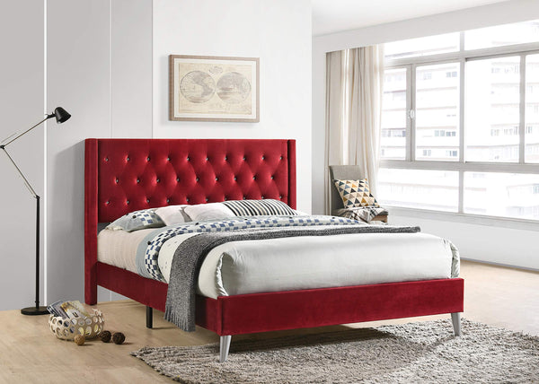 Glory Furniture Bergen Queen, Maroon Upholstered bed,