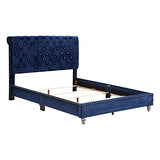 Glory Furniture Maxx Velvet Upholstered Queen Bed in Navy Blue