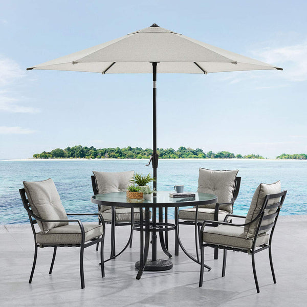 Hanover Lavallette 5-Piece Modern Outdoor Dining Set | 4 UV Protected Cushioned Chairs | 52'' Round Glass-Top Table | Weather Resistant Frame | Silver | LAVDN5PCRD-SLV