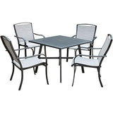 Hanover Foxhill 5-Piece Grade Patio Set with 4 Sling Dining Chairs Commercial Outdoor Furniture, Gray/Gunmetal