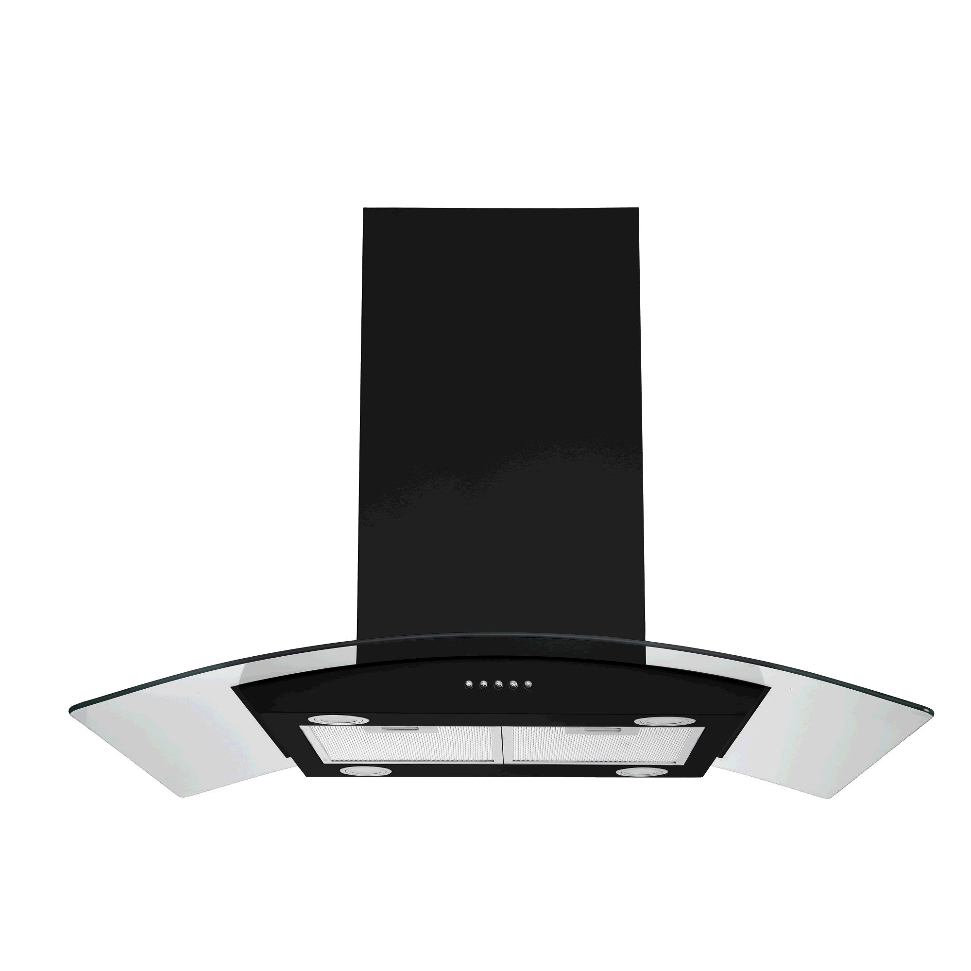 Ducted Stainless Steel Kitchen Island Range Hood Tempered Glass 3 Speed Black